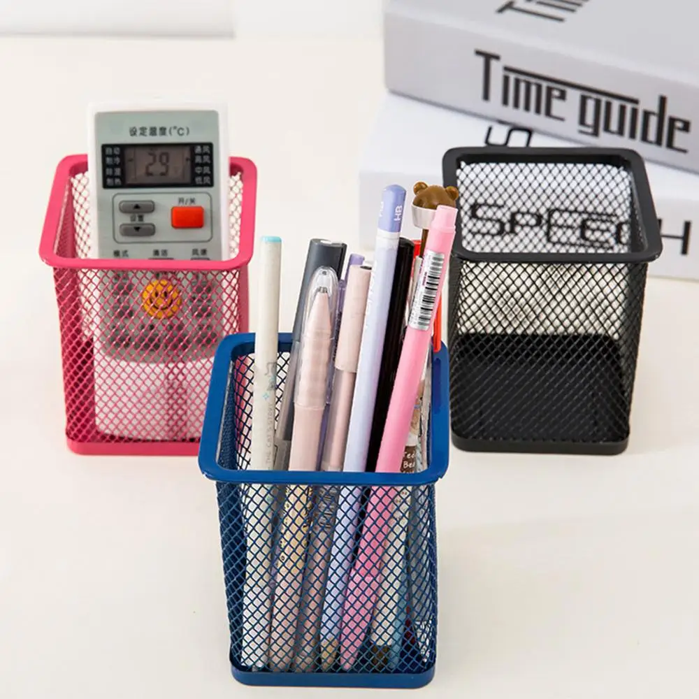 Neue Bleistift Halter Büro Schreibtisch Metall Mesh Platz Runde Stift Topf Tasse Fall Container Veranstalter Langlebig Bleistift Fall