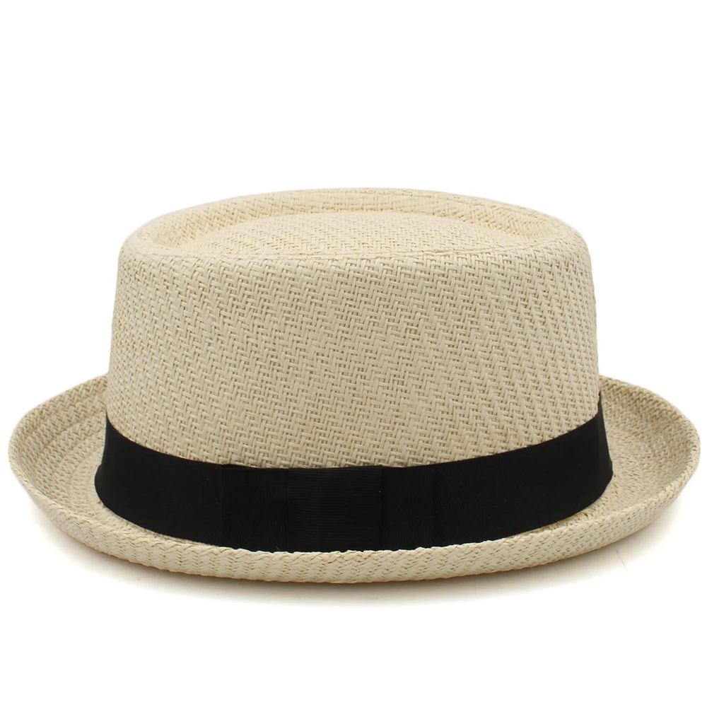 Men Women Classical Straw Pork Pie Hats Fedora Sunhats Trilby Caps Summer Boater Beach Outdoor Travel Party Size US 7 1/4 UK L