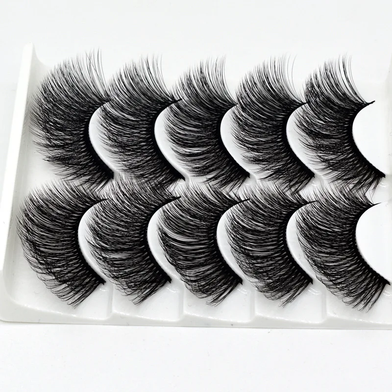 Ferramenta Handmade Soft Mink Eyelash, Natural Grosso, Longo, 3D Extensão dos Cílios Falsos, 5 Pares