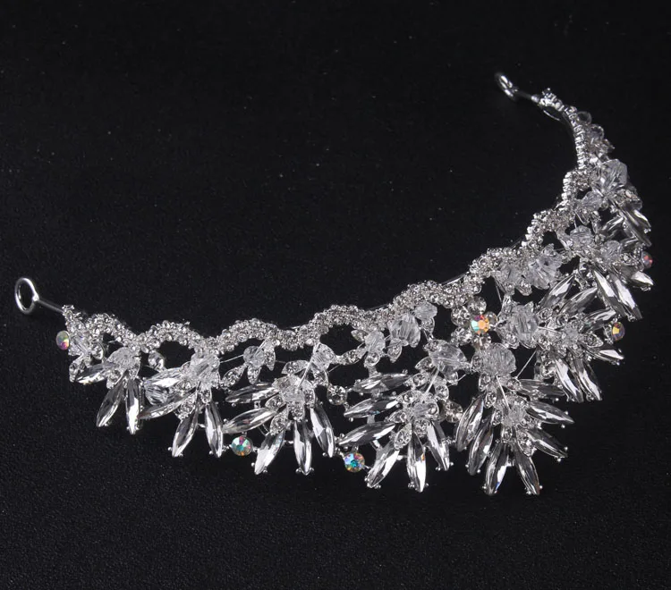 Baroque Silver Color Crystal Bridal Jewelry Sets Fashion Tiaras Crown Earrings Necklace Set for Women Wedding Dubai Jewelry Set