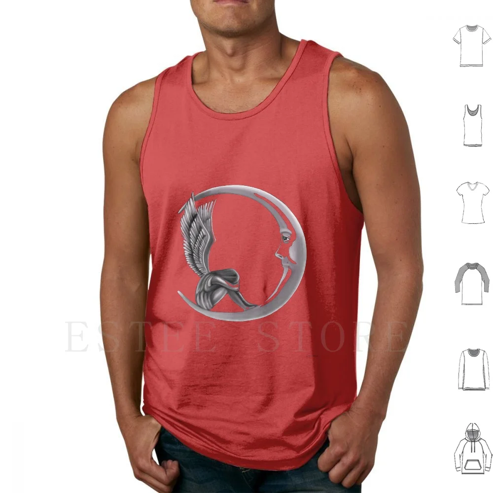 Lonely Night Tank Tops Vest Cotton Angel Tattoo Design Sad Angel Realistic Angel Angel And Moon Realistic Moon Angel Angel