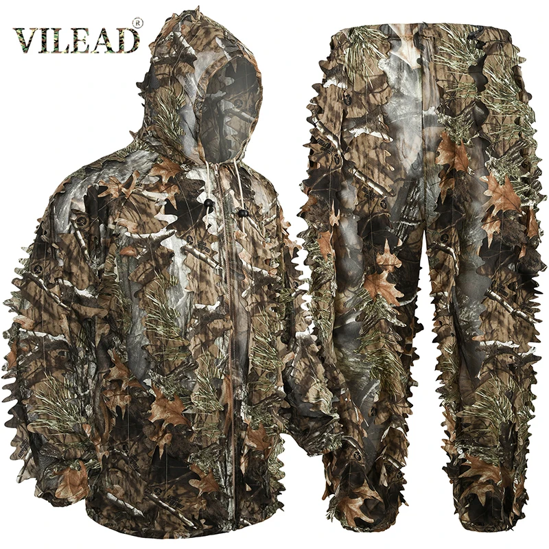 

Vilead 3D Tree Camo Maple Leaf Bionic Ghillie Suit Birdwatch Airsoft Camouflage Hunting Clothes Jacket Set Cloak Poncho