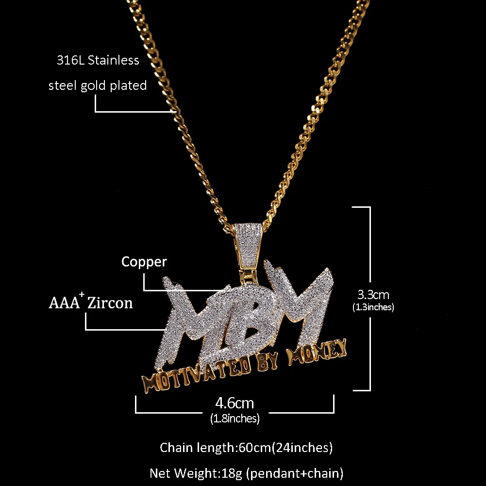 UWIN Motivated By Money Letter Necklace Paved Iced Out AAA Cubic Zirconia Chain Men Women Hiphop Jewelry Pendant