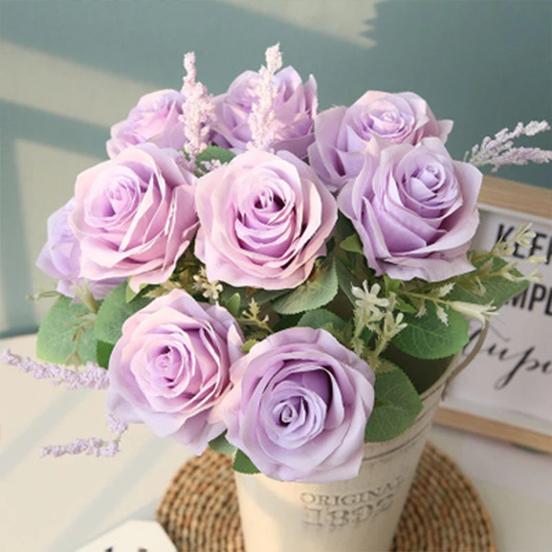 Artificial Rose Branch Flower 10pcs Wedding Home Crafts Party Decoration Silk Artificial Flower Arrangement