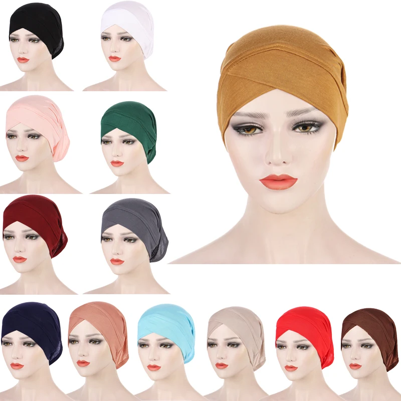 

2024 Inner Hijab Caps Muslim Stretch Turban Tube Cap Women Islamic Underscarf Bonnet Solid Color Under Scarf Caps Turbante Mujer