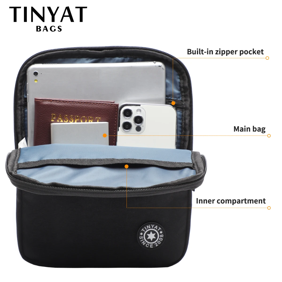 Tinyta sacos de ombro dos homens para 9.7 polegada ipad luz à prova dwaterproof água ocasional crossbody saco lona preta mensageiro bolsa ombro