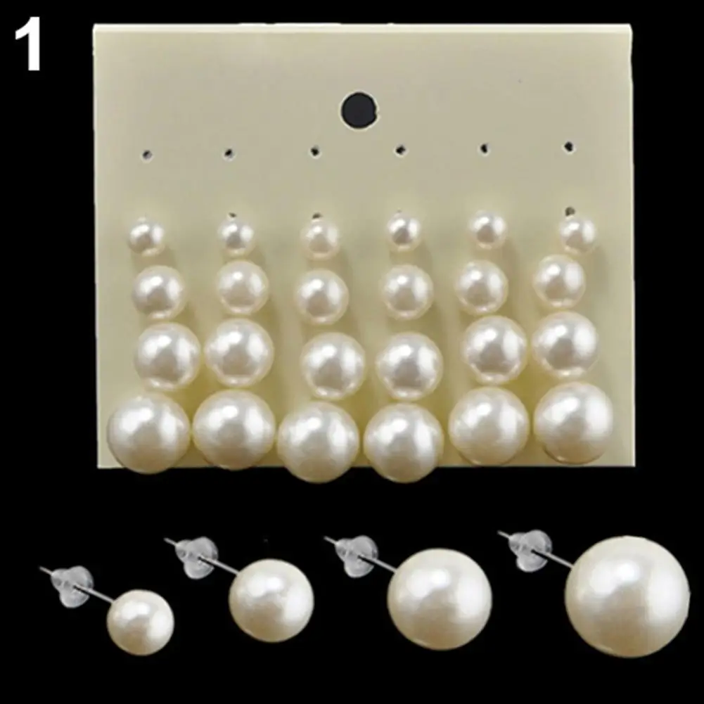 12 Pairs Women Fashion Party Ear Studs Faux Pearl Round Earrings Set Jewelry