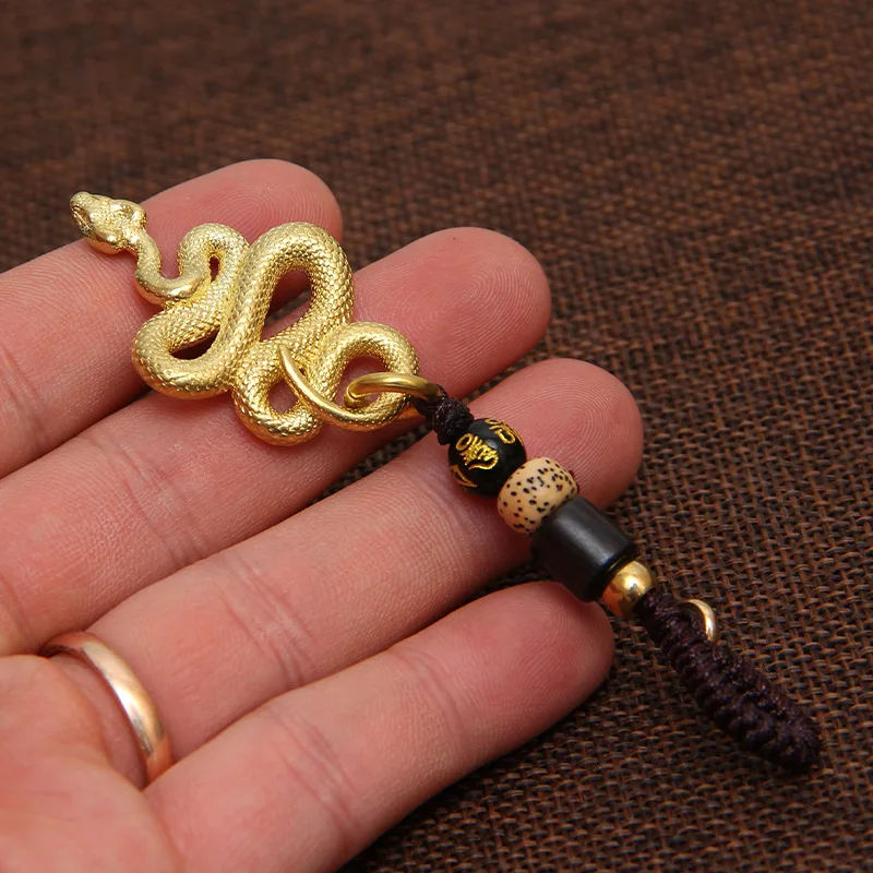 Brass Metal Snake Pendant Necklace Men Retro Handmade Rope Key Chain Animal Cobra Keychain Multitool Bag Lanyard Hanging Jewelry