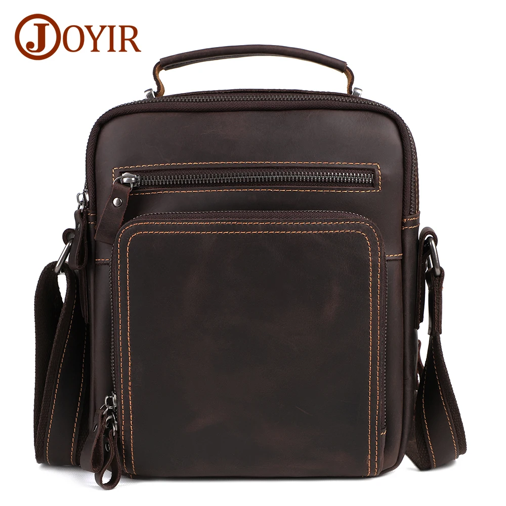 

JOYIR Crazy Horse Leather Men's Shoulder Bag Vintage Small Messenger Bags Male Casual Satchel Tote for 9.7" Ipad Handbags