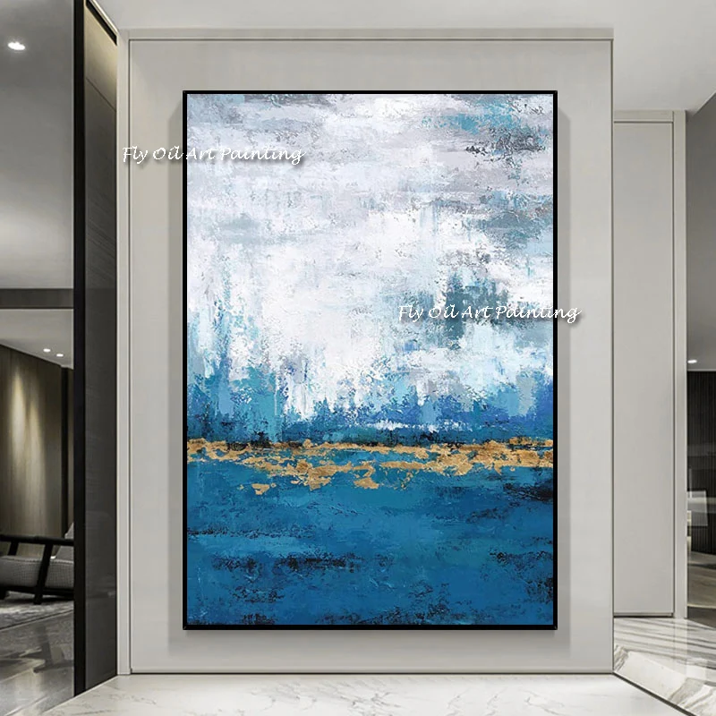 Abstract Nature Blue Orange Red Scenery Art 100% Hand Painted Oil Painting on Canvas Paintings Wall Decor For Living Room Decor