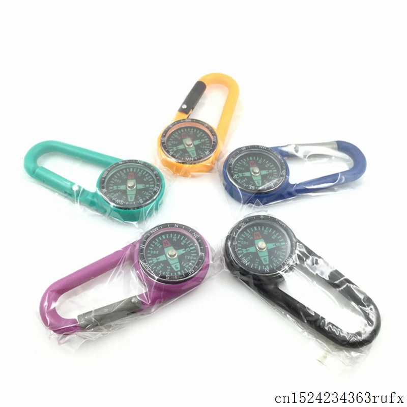 100Pcs Multifunctional Compass Carabiner Keychain Hiking Plastic Mini Compass Outdoor Camping Hanging Ring Compass