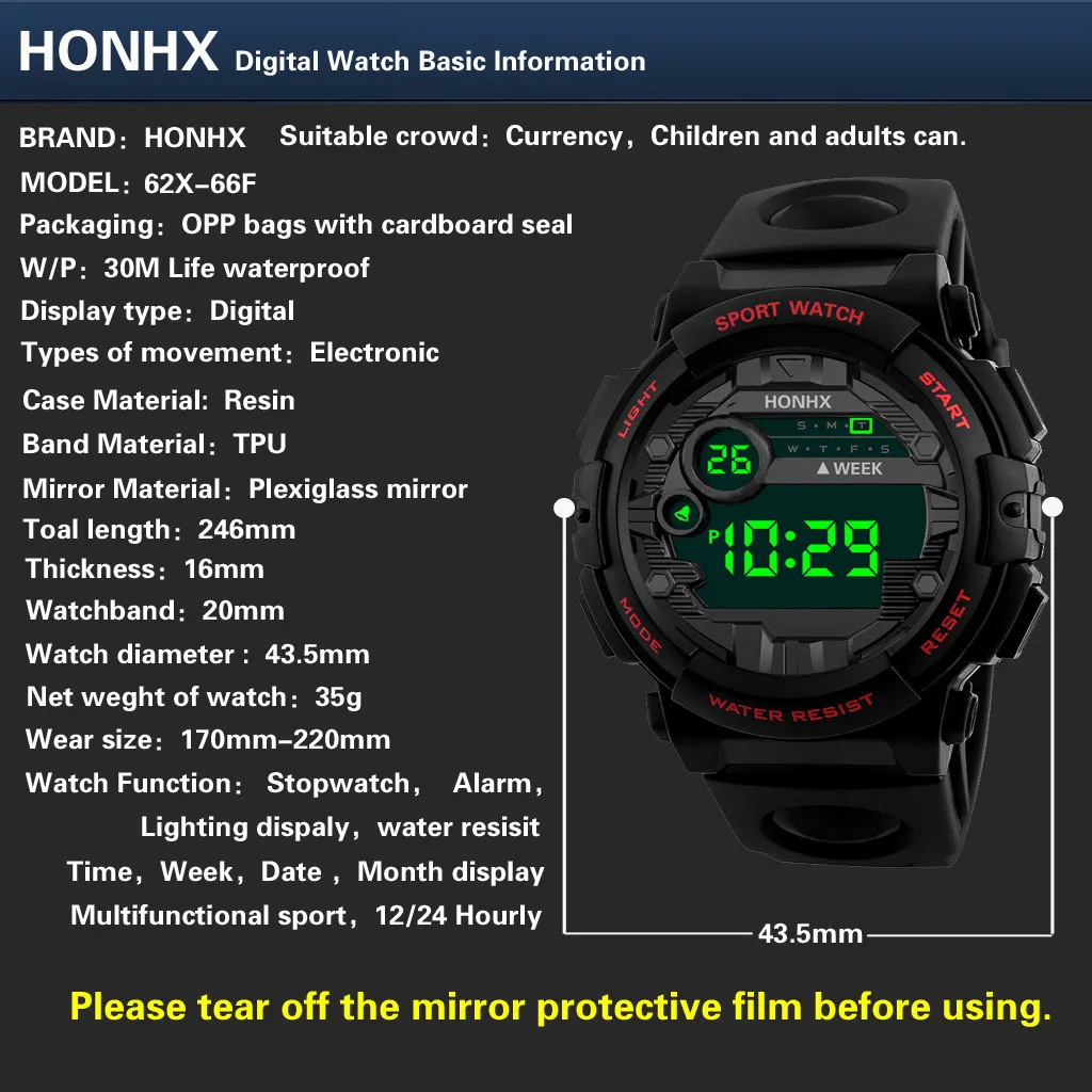 Men\'s Outdoor Sports Watch Waterproof Honhx Luxury Mens Digital Led Watch Date Sport Men Outdoor Electronic Watch