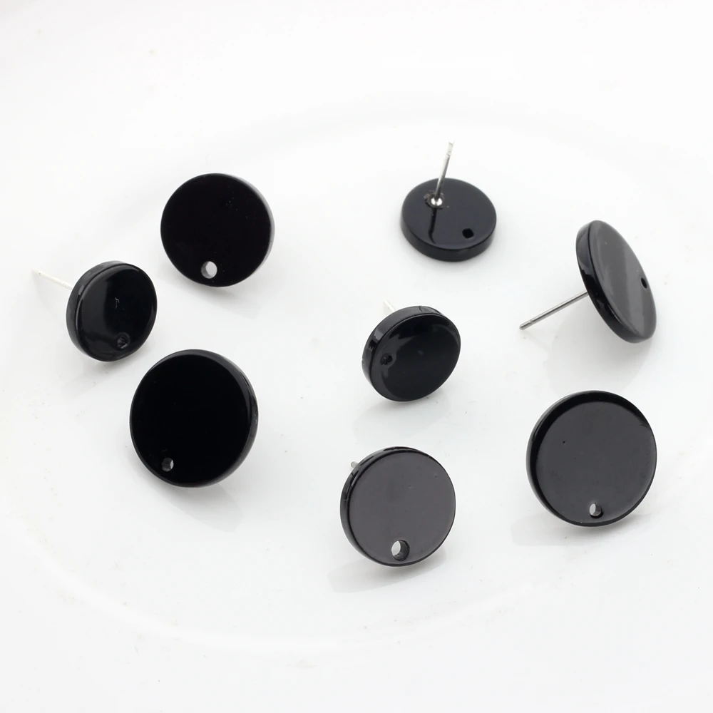 Acrylic Stud Earring Black Round Base Earrings Connector 12MM 14MM 16MM 10pcs/lot For DIY Jewelry Earrings Making Accessories