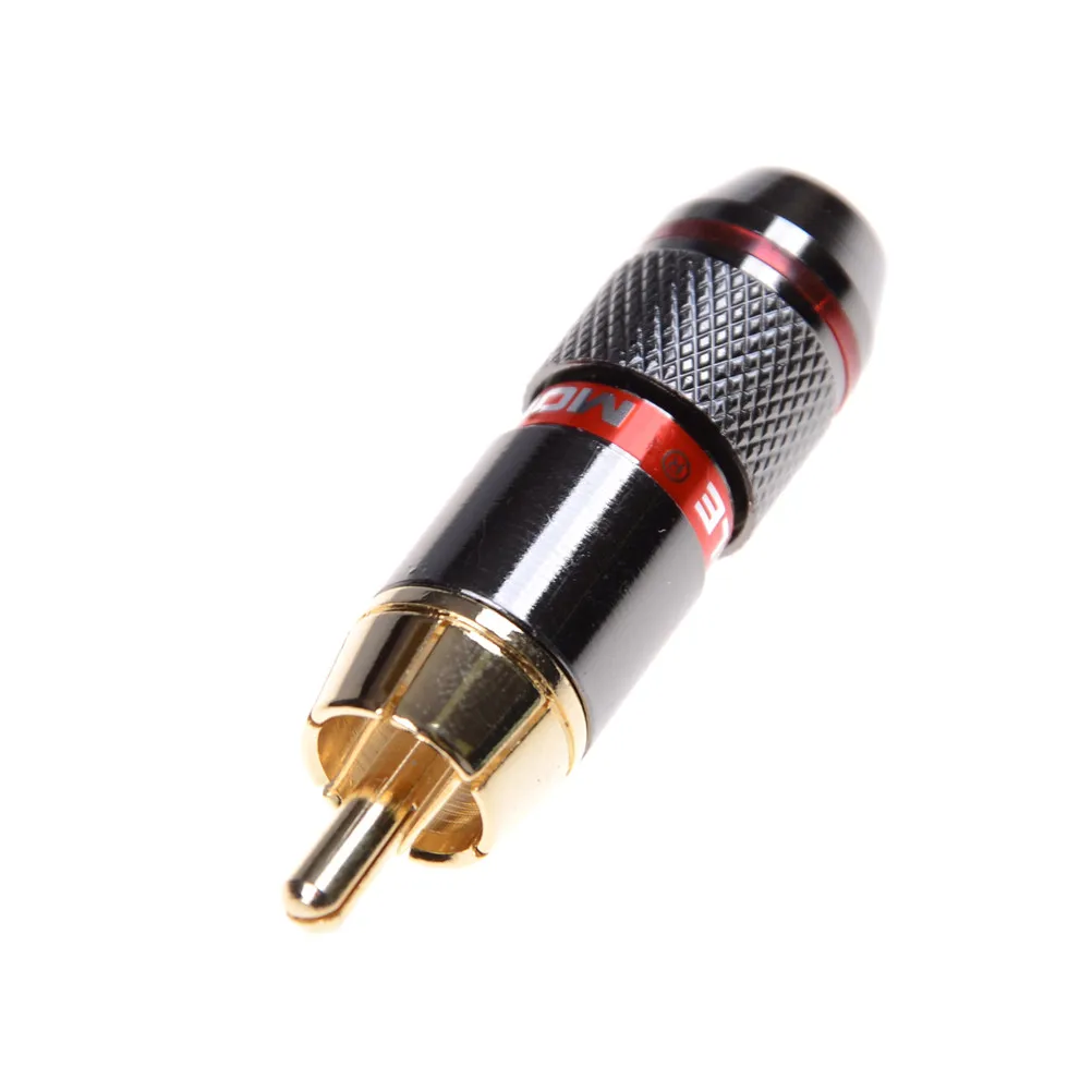 Zlinkj 4 pçs/lote alta qualidade chapeamento de ouro rca conector rca macho plug suporte 6mm cabo atacado