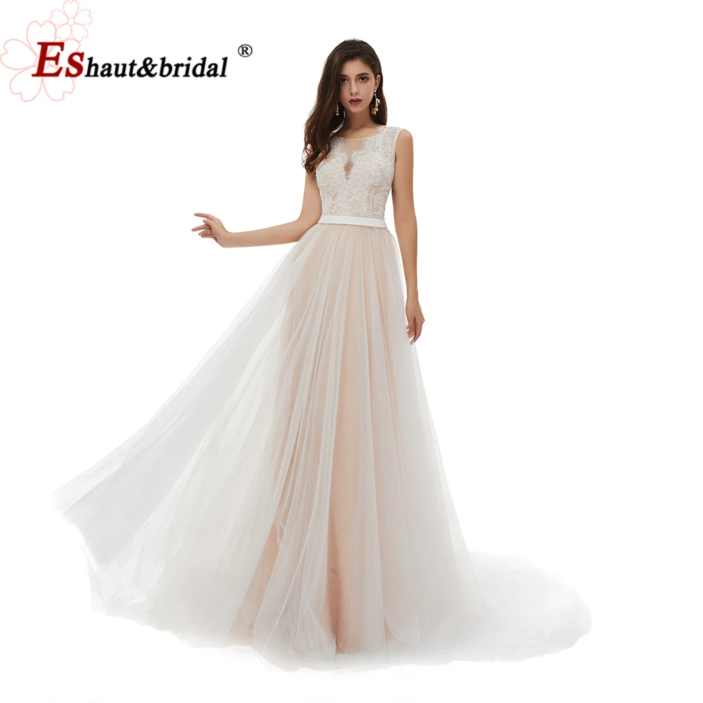 

Elegant Fairy Boho Wedding Dresses for Women 2023 Pearls Aline O Neck Tulle Vintage Lace Beach Bridal Gown Vestido De Noiva