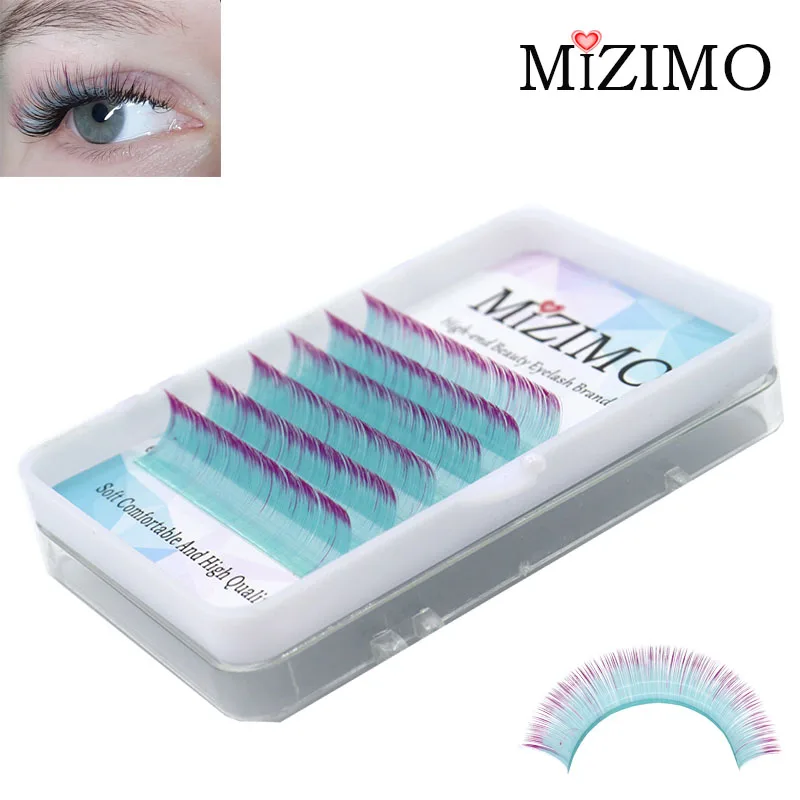 MIZIMO-pestañas postizas artificiales hechas a mano, herramienta de extensión de pestañas con flores personalizadas, color Azul, Morado, bicolor