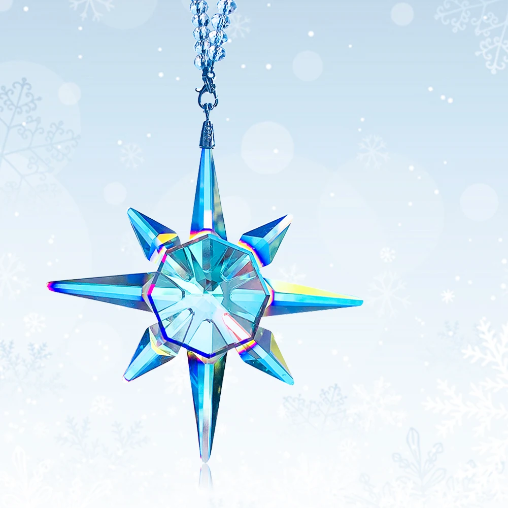 AB Color Crystal Snowflakes Car Pendant Decor Suspension Charms Ornaments Star Suncatcher Prisms Hanging Trim Christmas Gifts