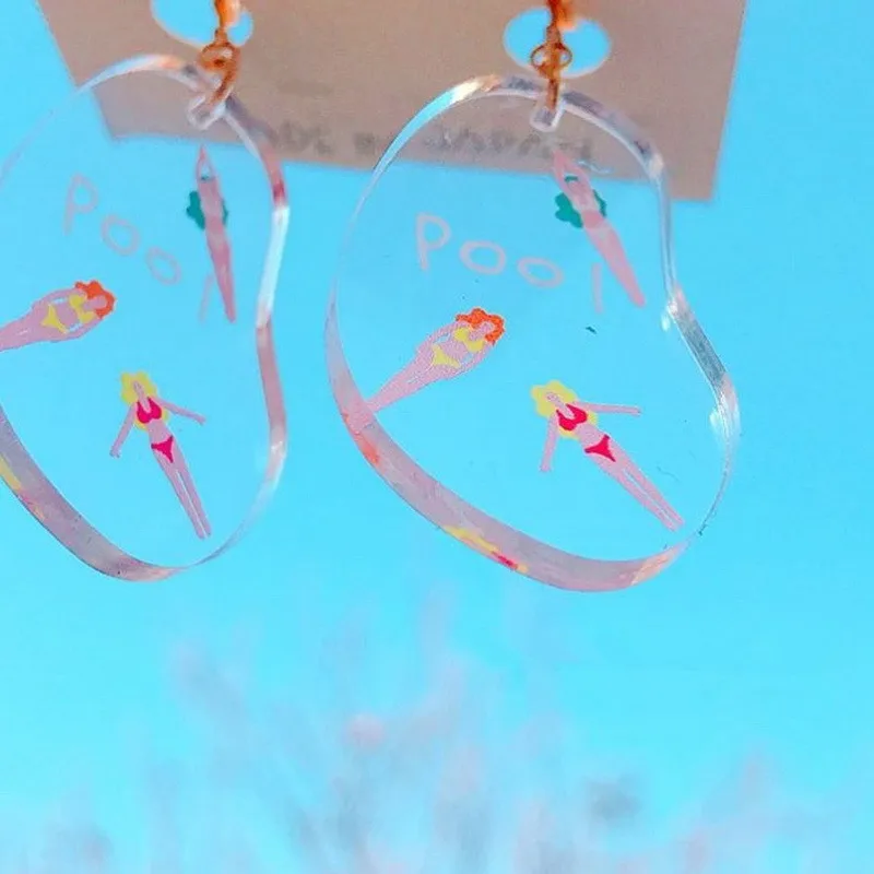New Funny Swimming Pool Bikini Girls Acrylic Drop Earrings For Women Transparent Dangle Earrings Fashion Summer Party Jewelry image 4