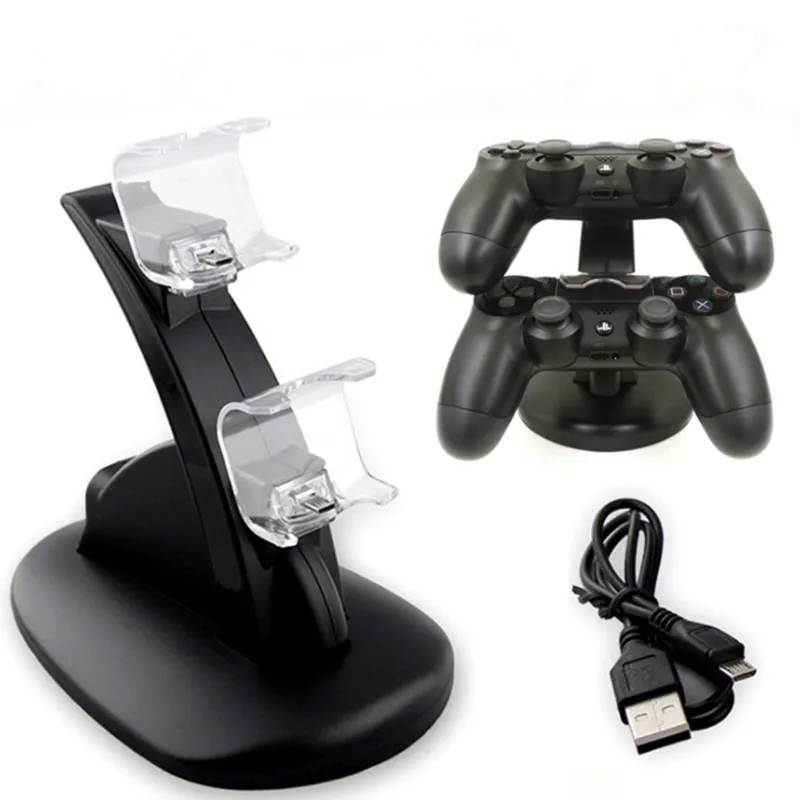 

PS4 Controller Charger Blue Light Charging Base PS4 Dual-charge USB Charging Stand PS4 Charge Bracket with Data Cable