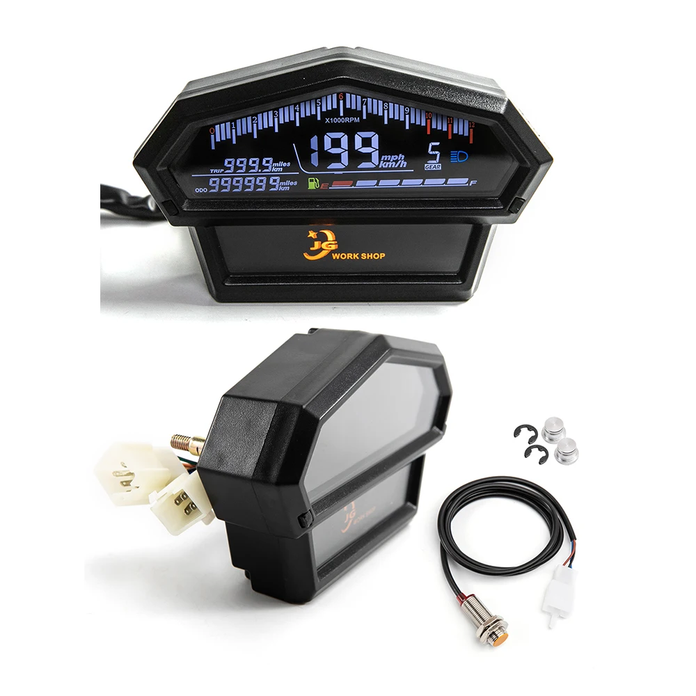 Universal Motorcycle LCD Digital Speedometer Backlight Motorcycle Odometer For 1, 2,4 Cylinders Meter LED 12000RPM 6 Gear