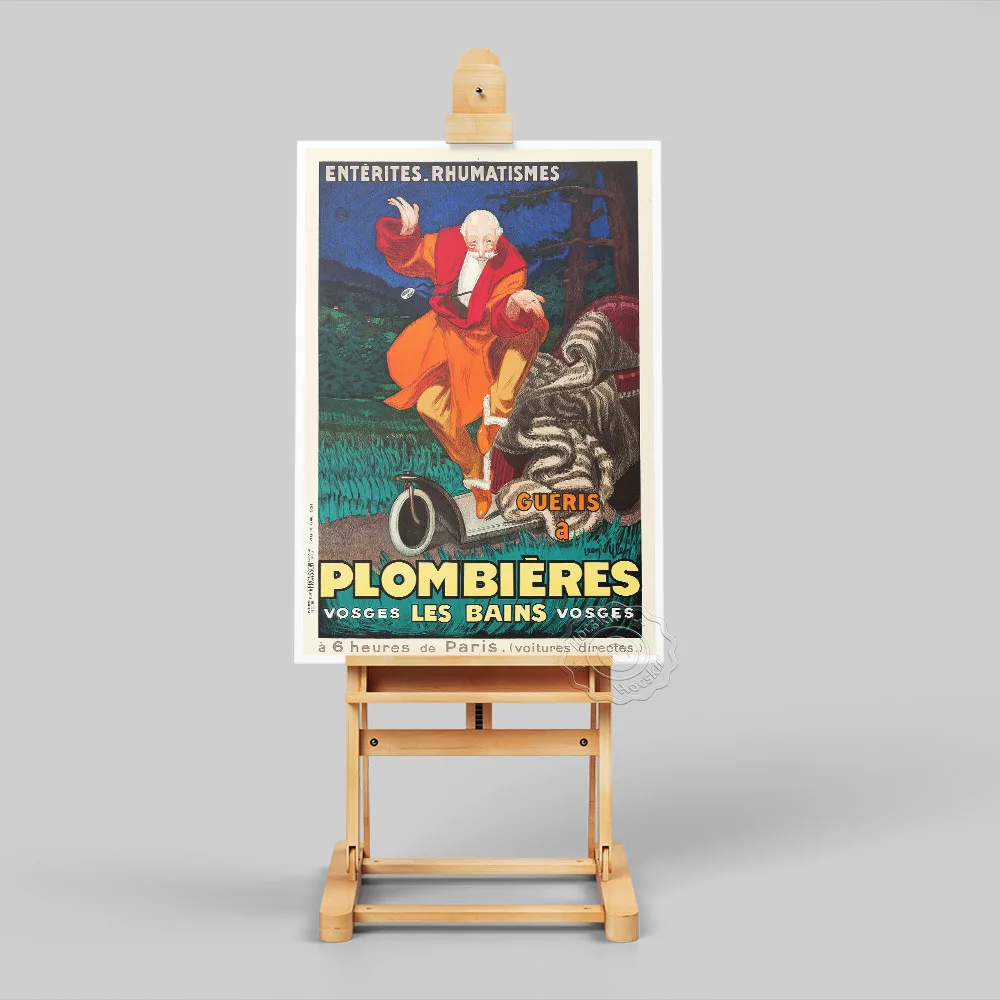 French Advertising Poster, Plombieres Arthritis And Rheumatism Cure Canvas Painting, Old Man Vintage Wall Picture Home Art Decor