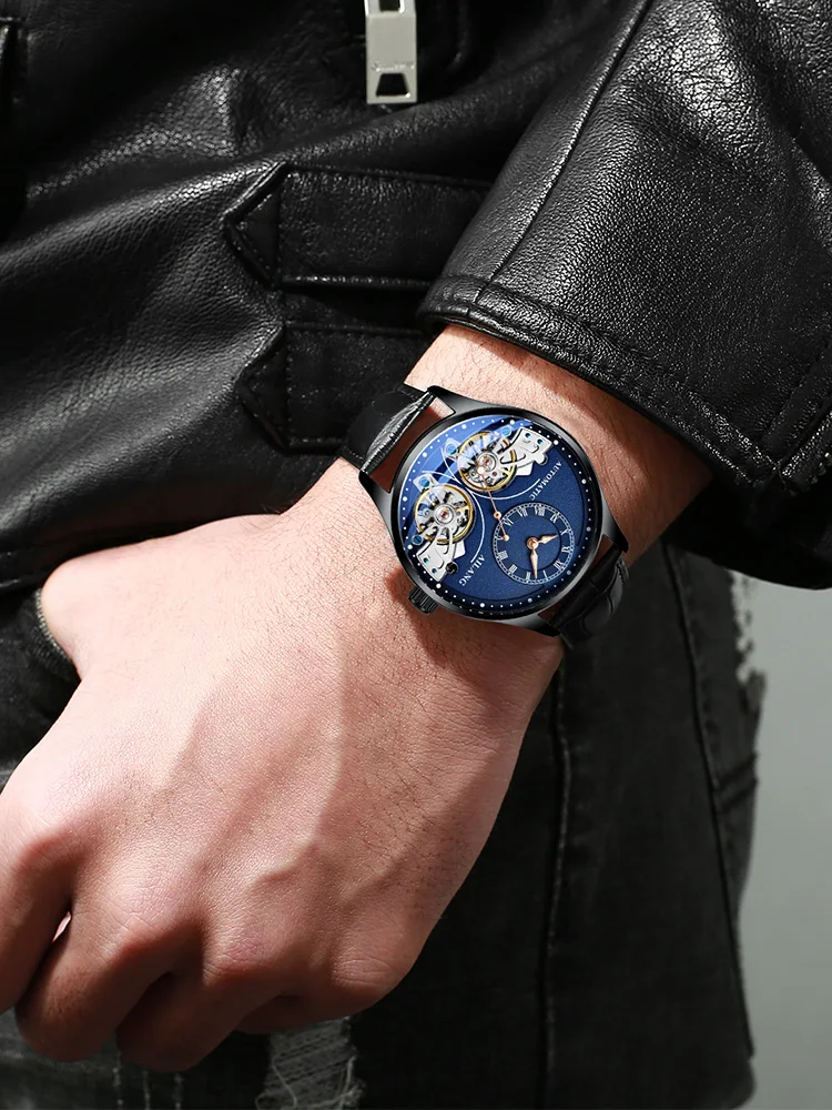 AILANG Genuine Brand Men\'s Double Tourbillon Luminous Direct-looking Mechanical Watch Automatic Watch Men\'s Watch Hollow Movem