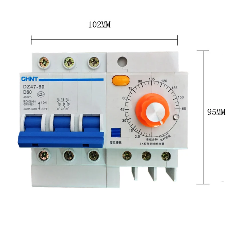 3 phase 3 wire 380V circuit breaker with timer function 16A,32A,60A 0-20min,60min,120min,165min din type 380V timer switch