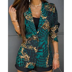 Blazer flower Autumn Lady Elegant Coats Fashion Turn-Down Collar Women Outerwear Casual Simple Long Sleeve Jackets print full