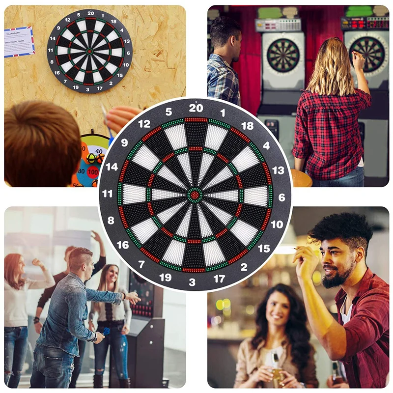 Dart Board Safety Set -16 Inch Rubber Dart Board with 6 Soft Tip Darts for Kids and Adults- Partys Office and Family Leisure Spo