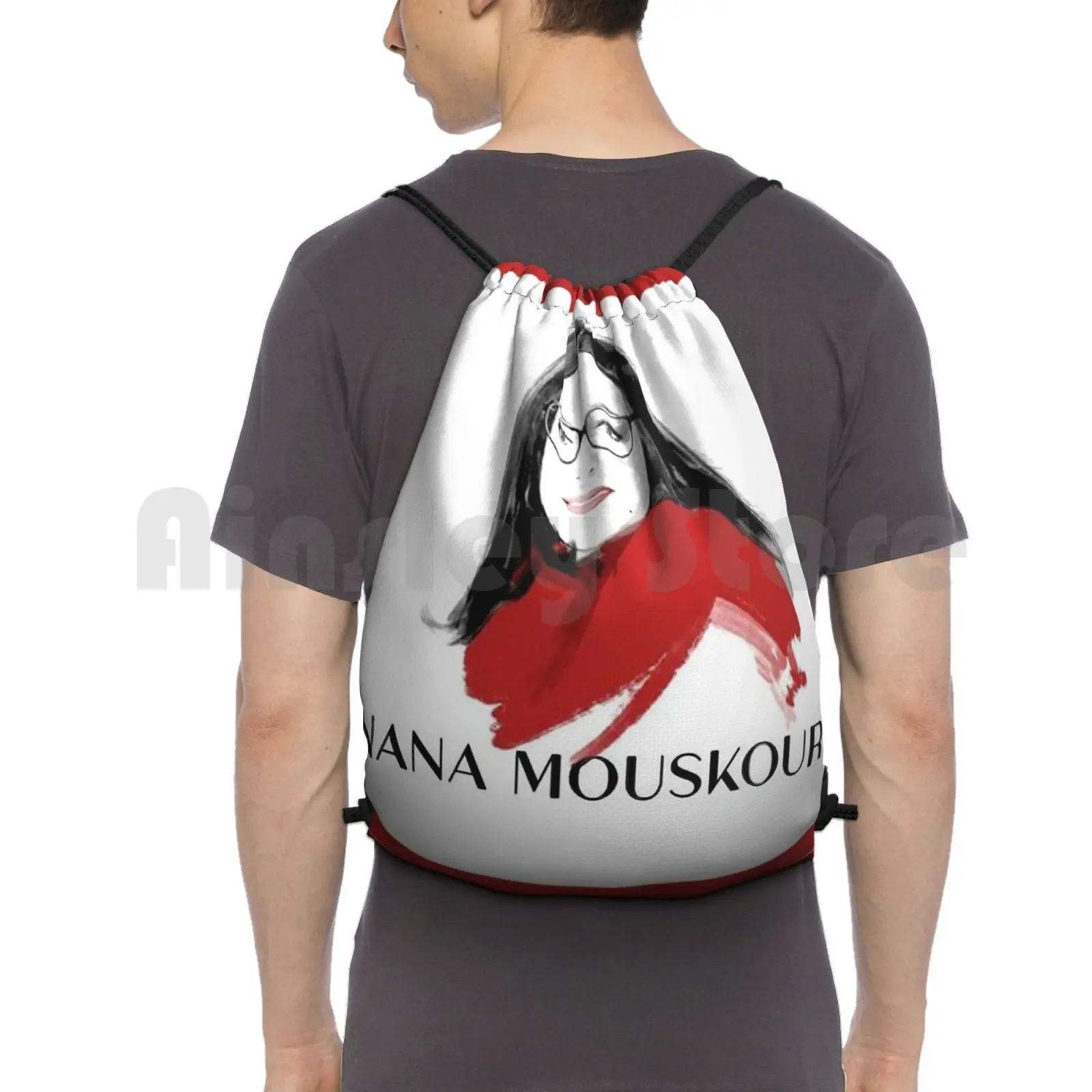 My Musical Hero : Nana Mouskouri Backpack Drawstring Bags Gym Bag Waterproof Artistic Music Singer Greece Greek Voice