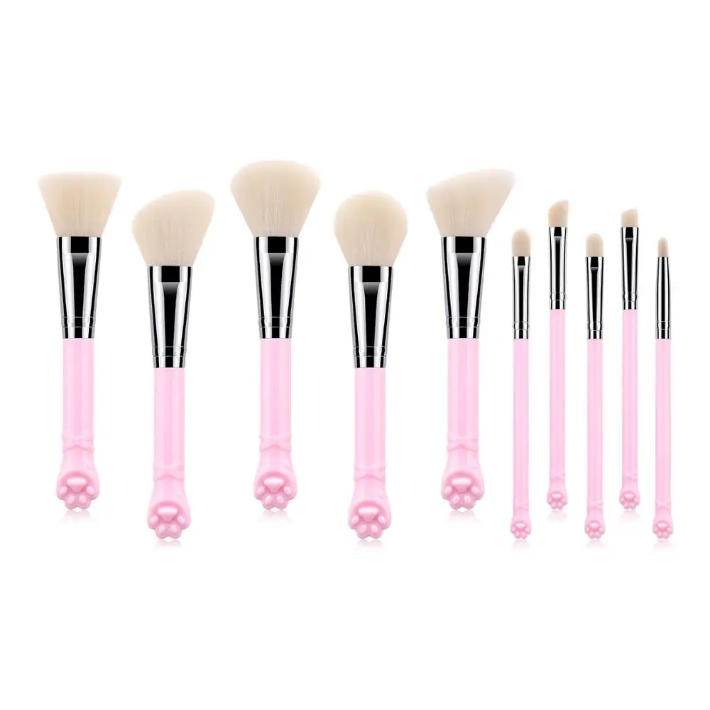 10 Pcs Cute Cat Claw Shape Makeup Brushes Set Foundation Kabuki Powder Contour Eyeshadow Blush Make Up Brushes Cosmetic Tool Kit