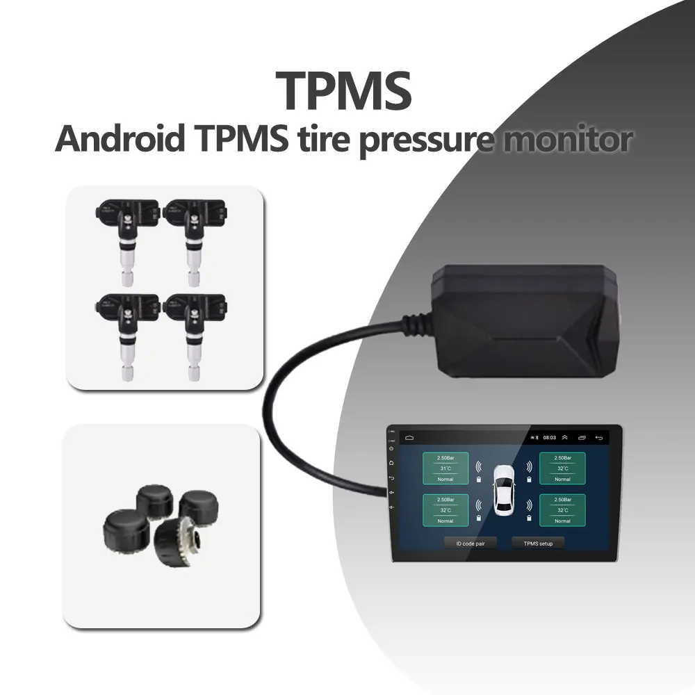 TPMS USB Android Tire Pressure Monitoring System Display Alarm System 5V Internal Sensors  External Sensors Navigation Car Radio