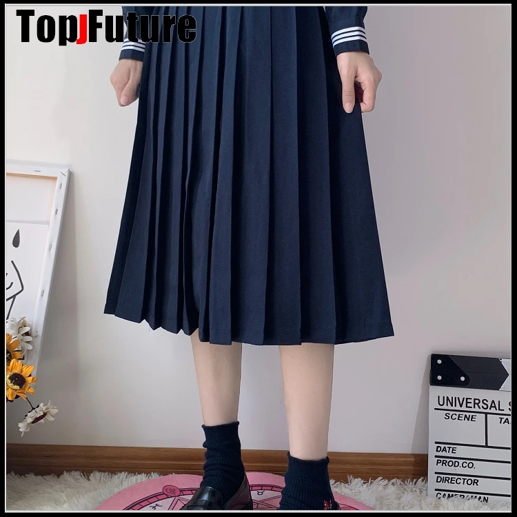 SCHWARZ NAVY Sailor anzug Neuheit Schule Mädchen Uniformen TOP SCHLECHTE Student COSPLAY Anzüge Kurze Lange Hülse Tops Gefaltete LANGE Rock