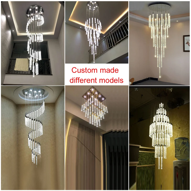 Long Spiral Staircase Chandelier Light For High Ceiling Pendant Lamp Living Room Entryway LED Hanging Lighting Hall Stairs Loft