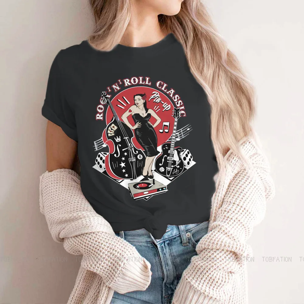 Rockabilly Vintage Rock Roll Music Sock Hop Women\'s T Shirt Pin Up Girl Model Girls Tees Kawaii Tops Tshirt Oversized Hipster