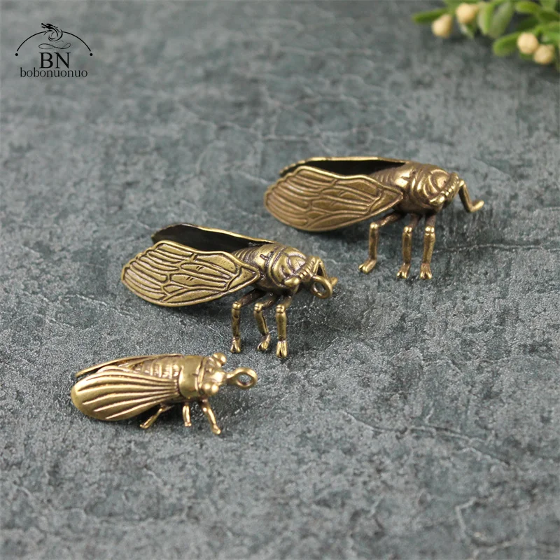 Antique Copper Cicada Figurines Home Decor Accessories Vintage Brass Animal Statue Small Ornaments Office Desk Decorations Craft