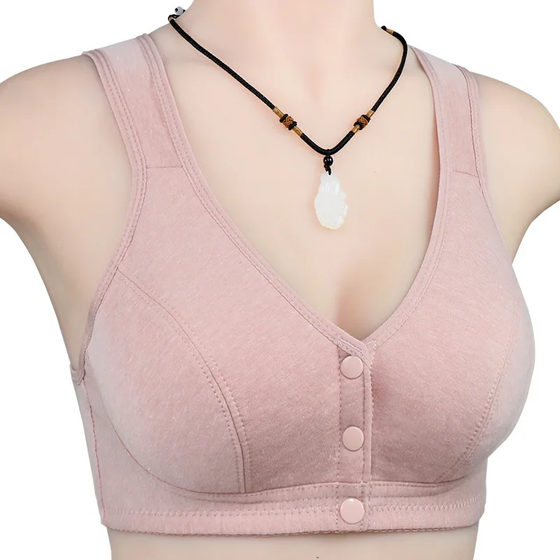 NY37 New ladies soft cotton vest-style middle-aged and elderly glossy large size no steel ring front buckle bra underwear