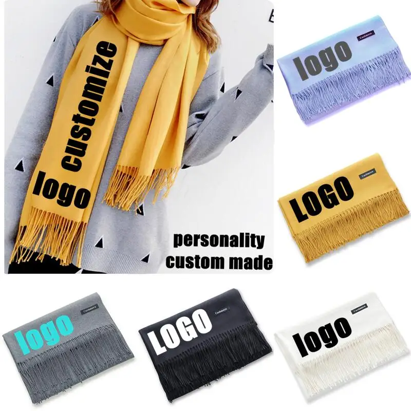 Winter and autumn cashmere ladies scarf ladies tassel headscarf solid color shawl custom logo birthday Christmas gift