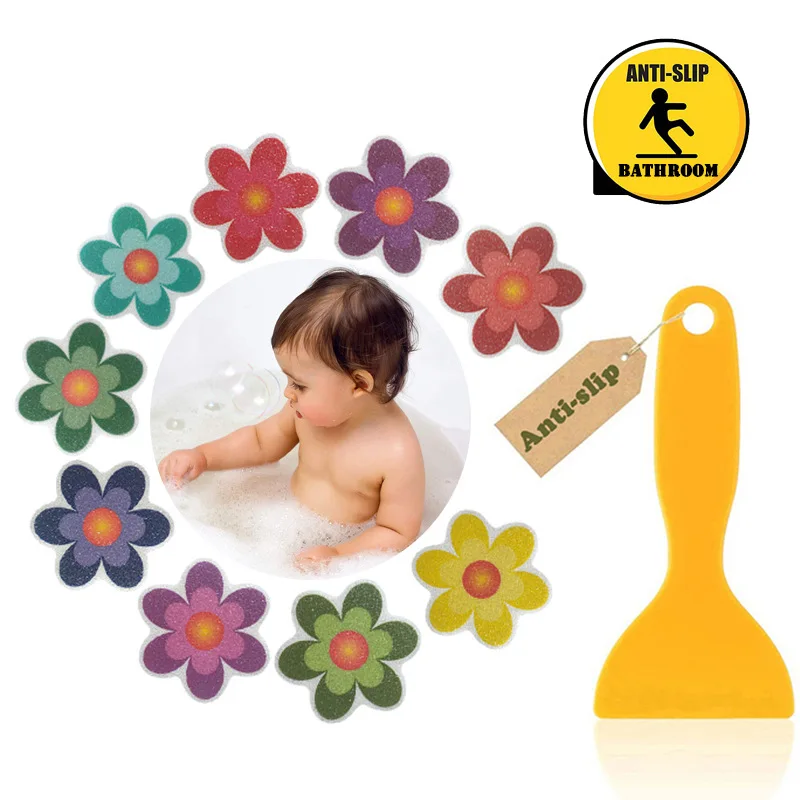 Bathtub Cute Stickers Antislip Bathroom Accessories Kitchen Non-Slip Tape Set With Scraper Children Shower Flowers Dog Paw Print