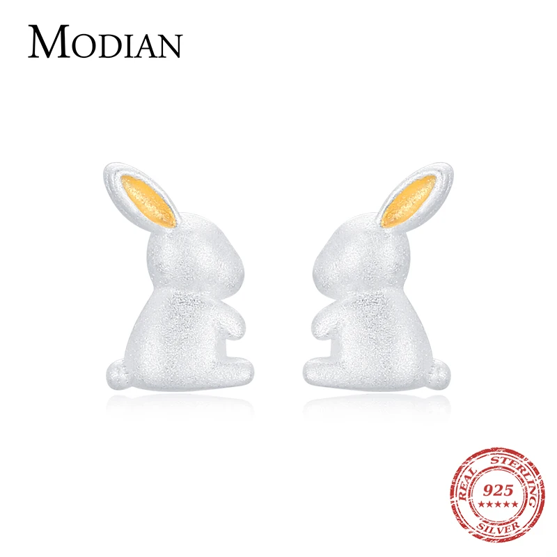 Modian 925 Sterling Silver Tiny Cute Rabbit Stud Earrings Fashion Romantic Silver Ear Studs For Women Girls Fine Jewelry Arete