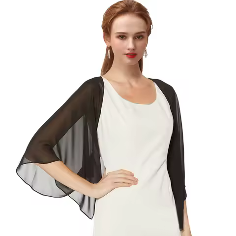 Women Chiffon Bolero Bridal Jacket Wedding Wraps Cape Evening Party Dress Cloak Summer Dress Out Coat