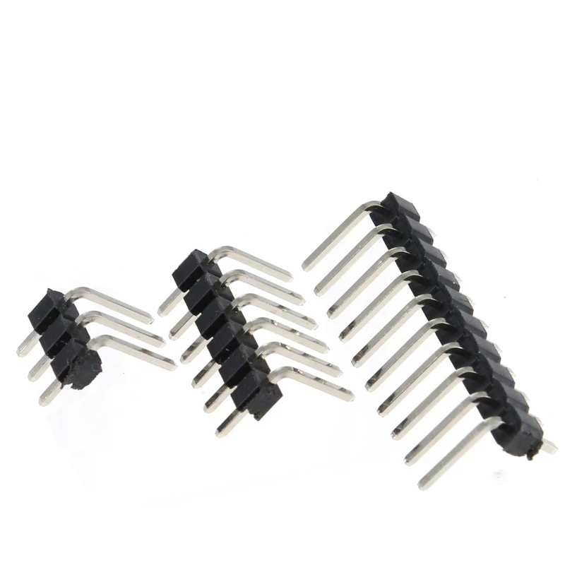 10PCS 2.54mm Single Row Right Angle PCB Board Copper Pin Header Connector Male Pinheader 1*3/4/10/12/15/40Pin for Arduino