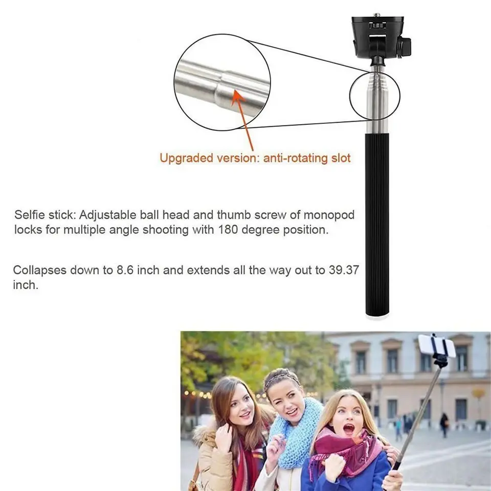 Extendable Handheld Selfie Stick Monopod + Mount Adapter+Phone Holder for Gopro Hero 5 4 3 3+ 2 SJ4000 Xiaomi Yi Sports Camera