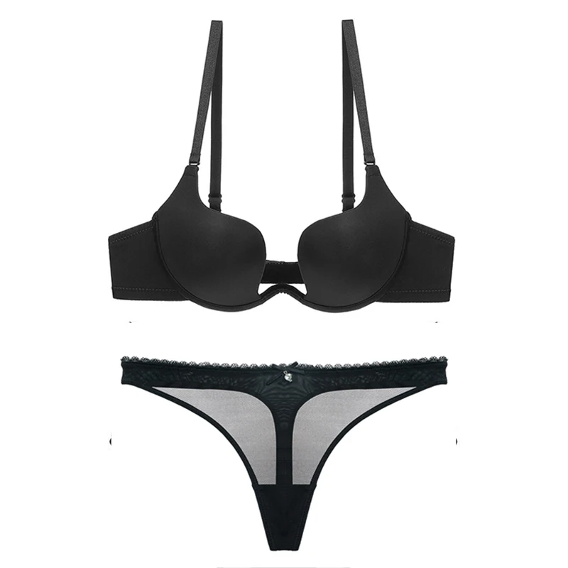 Thick Cotton Push Up Bra And Thong Sets For Women Sexy Lingerie Plus Size Mesh Underwear Seamless Bras Panties Set A B C D Cup