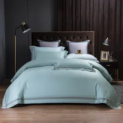 Luxury Hotel Bedding Set Embroidery Cotton Nordic Solid Color Comfort Cover Premium Home Bed Bedding King and Queen Size 4Pcs