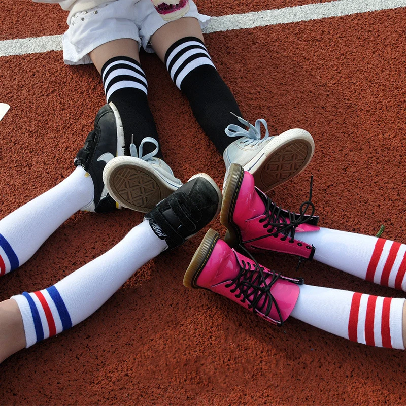 Kids Socks Cotton Boy Socks for Children Girls Knee High Socks Football Three Striped Old School Baby Long Tube Leg Warmer Boot