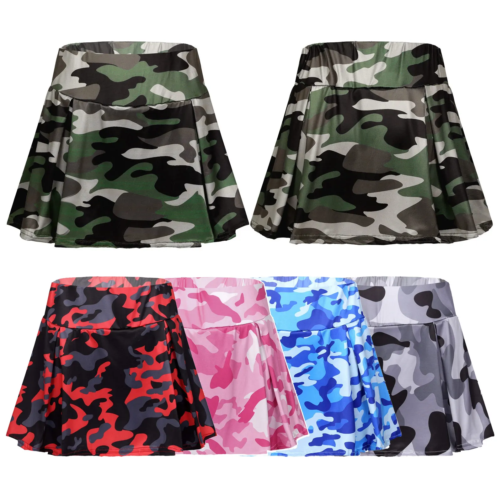 Women Camouflage Pleated Sport Skirt Girls Summer Pantskirt Volleyball Tennis Running Workout Sporty Mini Skirt Plus Size S-5XL