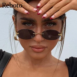 Oval Frameless Retro Sunglasses Mirror Women 2026 Uv400 High Quality Small Glasses Male Rimless Driving Sun Glasses Rimless