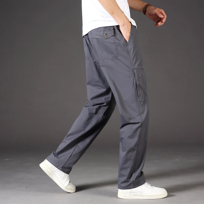 Men's Overalls Work Pants Casual Sports High Quality Cotton Large Size Wear Resistant Multi Pocket Elastic Waist Zipper