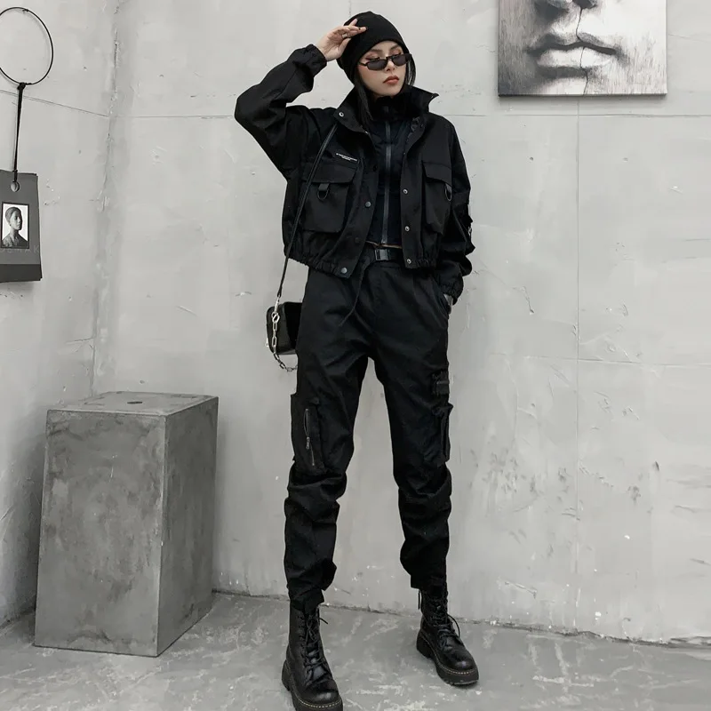 CTRLLOCK Techwear donna giacca nera con colletto alla coreana Casual tasca a manica lunga capispalla femminile Hiphop Fashion 2021